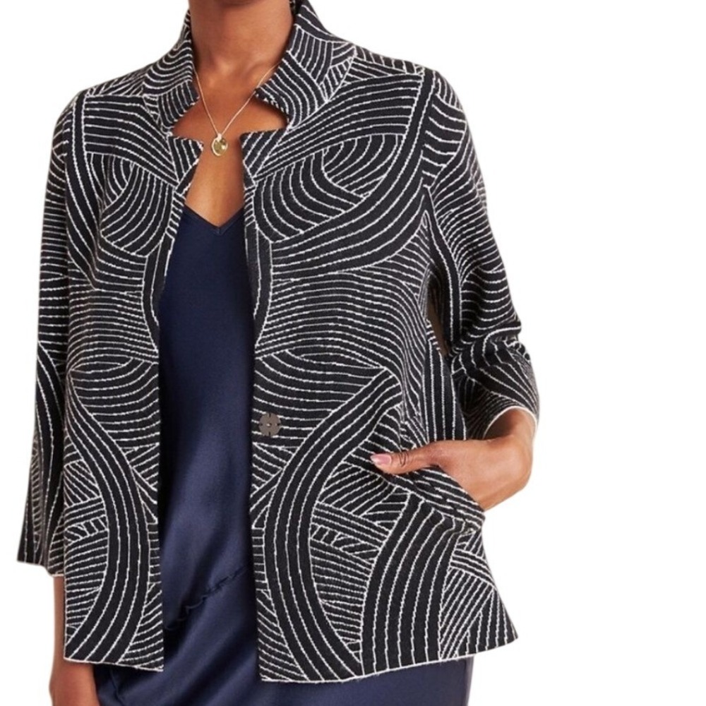 Anthropologie Geometric Jacquard Jacket Cardigan S Black White Monochrome Knit
